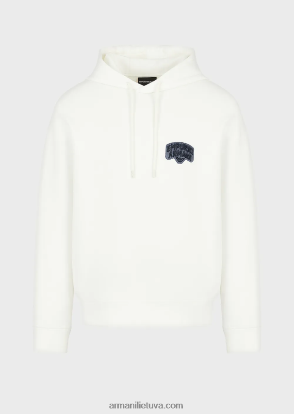 vyrų baltas Armani dvigubas megztinis su gobtuvu su išsiuvinėtu logotipu 02482X1574