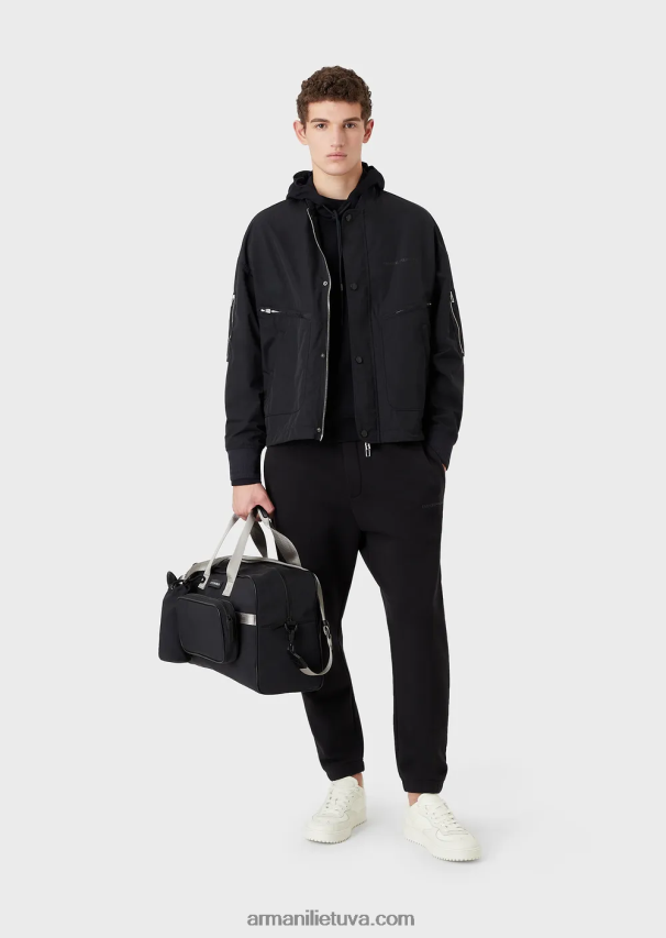 vyrų baltas Armani dvigubas megztinis su gobtuvu su išsiuvinėtu logotipu 02482X1574