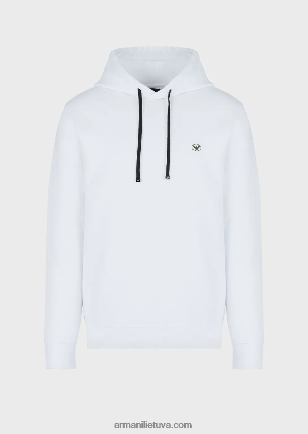 vyrų baltas Armani megztinis su gobtuvu su mikro logotipu 02482X1389