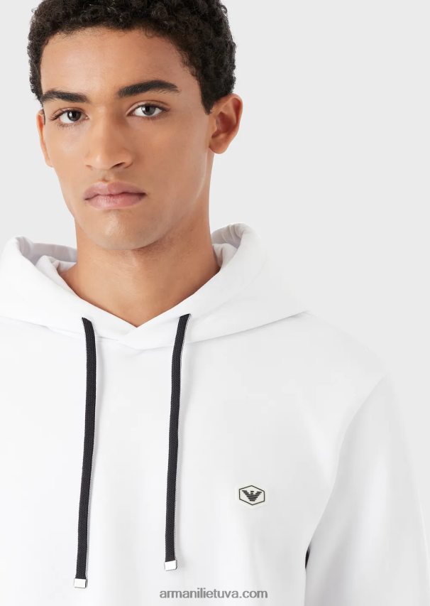 vyrų baltas Armani megztinis su gobtuvu su mikro logotipu 02482X1389