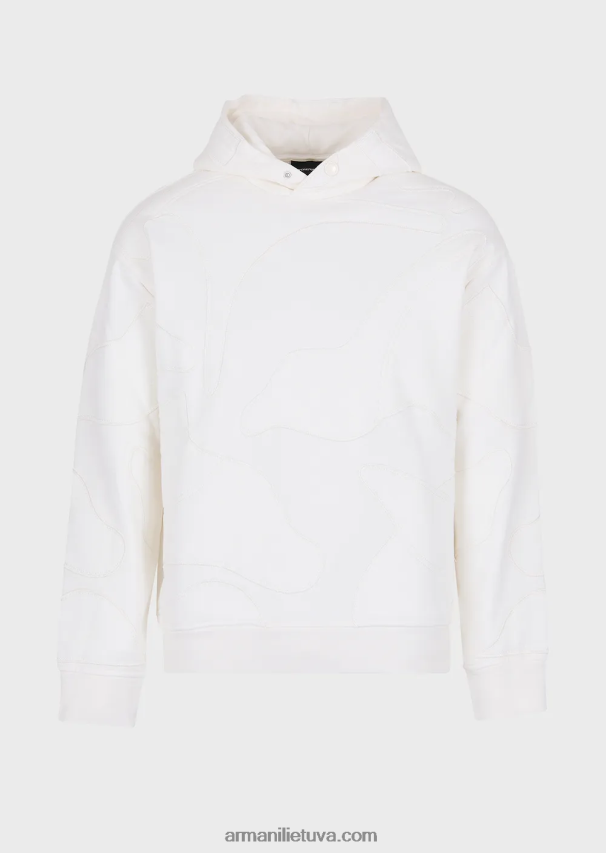 vyrų baltas Armani megztinis su gobtuvu su negabaritinių spalvų kamufliažiniais siuvinėjimais 02482X1593