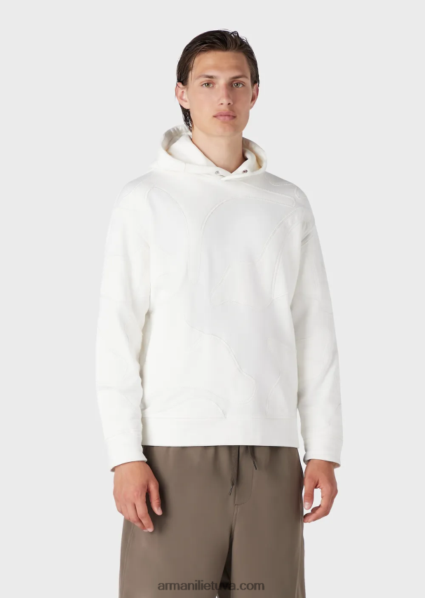 vyrų baltas Armani megztinis su gobtuvu su negabaritinių spalvų kamufliažiniais siuvinėjimais 02482X1593