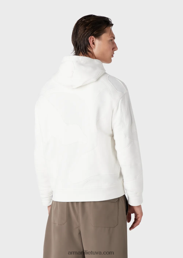 vyrų baltas Armani megztinis su gobtuvu su negabaritinių spalvų kamufliažiniais siuvinėjimais 02482X1593