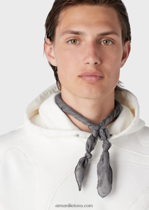 vyrų baltas Armani megztinis su gobtuvu su negabaritinių spalvų kamufliažiniais siuvinėjimais 02482X1593