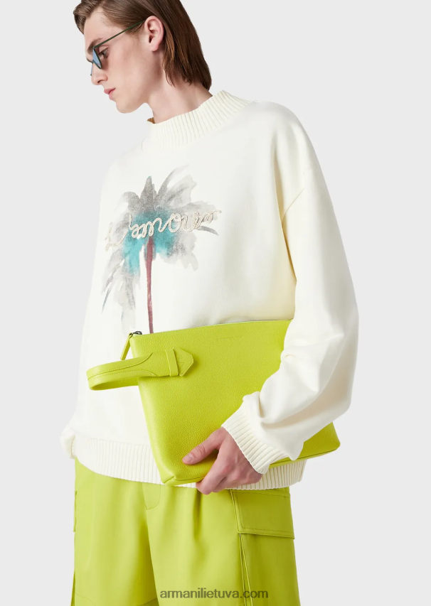 vyrų baltas Armani megztinis su palmių raštu ir l\'amour siuvinėjimu 02482X1590