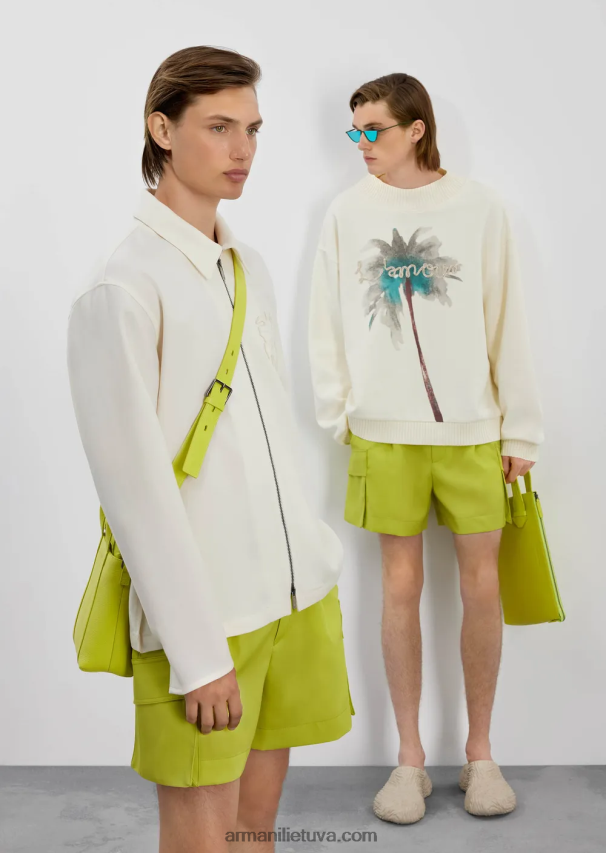 vyrų baltas Armani megztinis su palmių raštu ir l\'amour siuvinėjimu 02482X1590