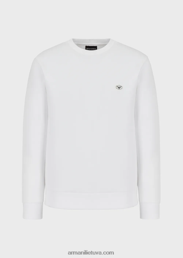 vyrų baltas Armani megztinis su įtemptu kaklu su mikro logotipu 02482X1429