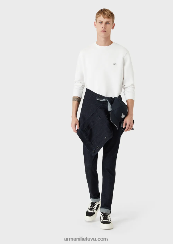 vyrų baltas Armani megztinis su įtemptu kaklu su mikro logotipu 02482X1429