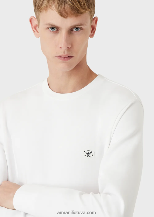 vyrų baltas Armani megztinis su įtemptu kaklu su mikro logotipu 02482X1429