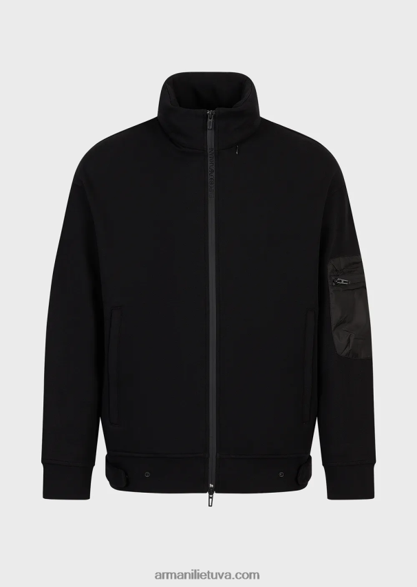 vyrų juodas Armani Kelionių reikmenys, dvigubo megztinio megztinis su pilnu užtrauktuku 02482X1380