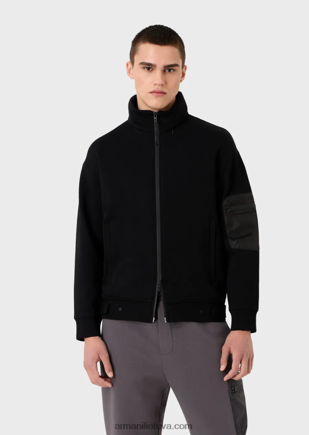 vyrų juodas Armani Kelionių reikmenys, dvigubo megztinio megztinis su pilnu užtrauktuku 02482X1380