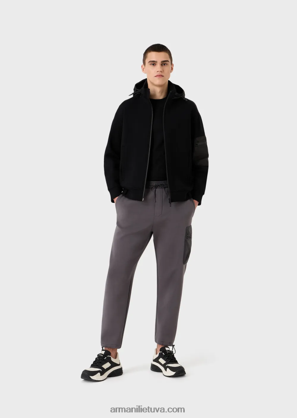 vyrų juodas Armani Kelionių reikmenys, dvigubo megztinio megztinis su pilnu užtrauktuku 02482X1380