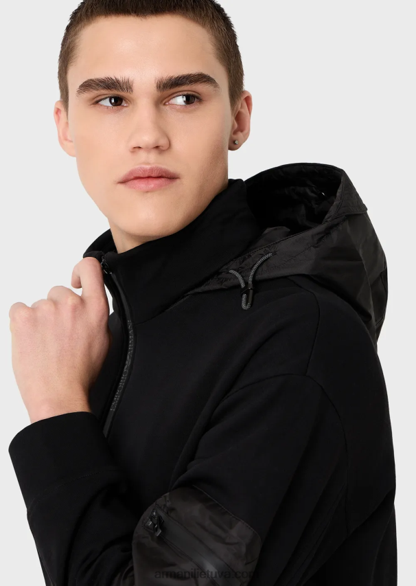 vyrų juodas Armani Kelionių reikmenys, dvigubo megztinio megztinis su pilnu užtrauktuku 02482X1380