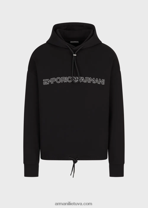 vyrų juodas Armani dvigubas megztinis su gobtuvu su išsiuvinėtu logotipu 02482X1586