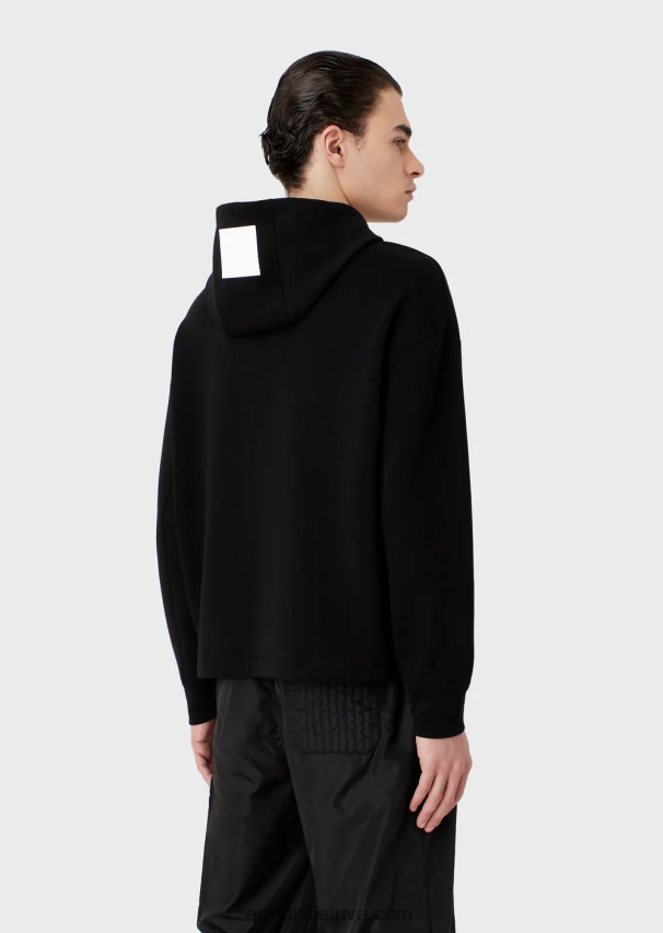 vyrų juodas Armani dvigubas megztinis su gobtuvu su išsiuvinėtu logotipu 02482X1586