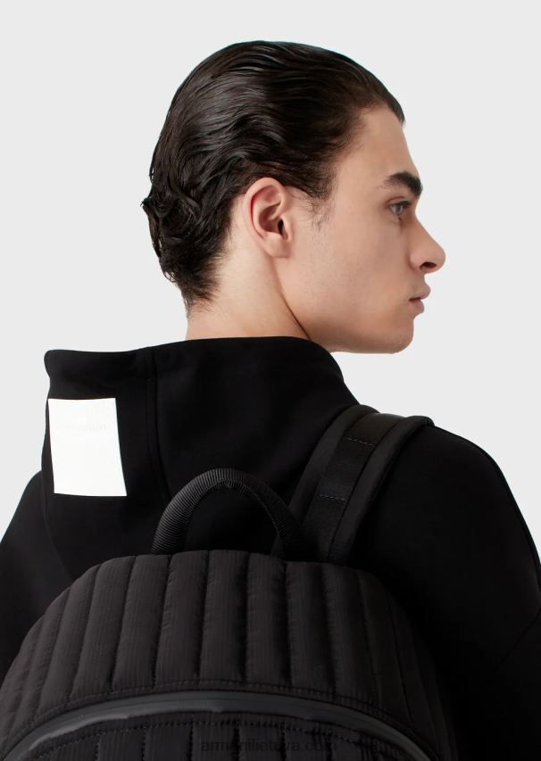 vyrų juodas Armani dvigubas megztinis su gobtuvu su išsiuvinėtu logotipu 02482X1586