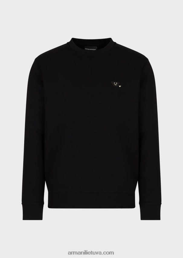 vyrų juodas Armani dvigubo trikotažo megztinis su atitinkamu jaustukų pleistru 02482X1439