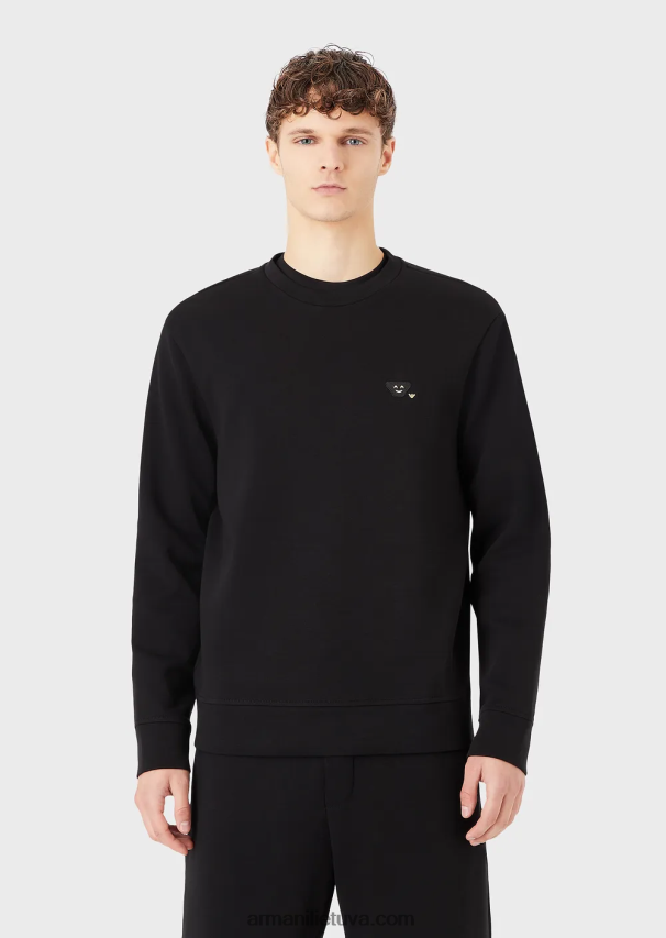 vyrų juodas Armani dvigubo trikotažo megztinis su atitinkamu jaustukų pleistru 02482X1439