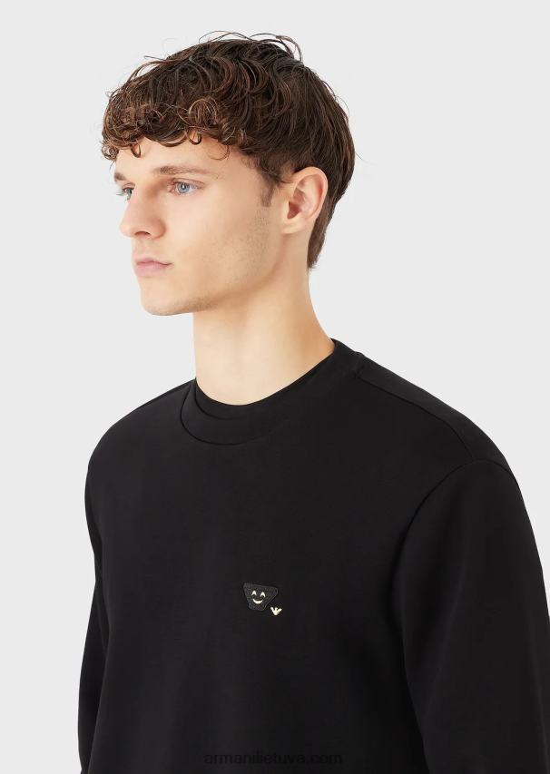 vyrų juodas Armani dvigubo trikotažo megztinis su atitinkamu jaustukų pleistru 02482X1439