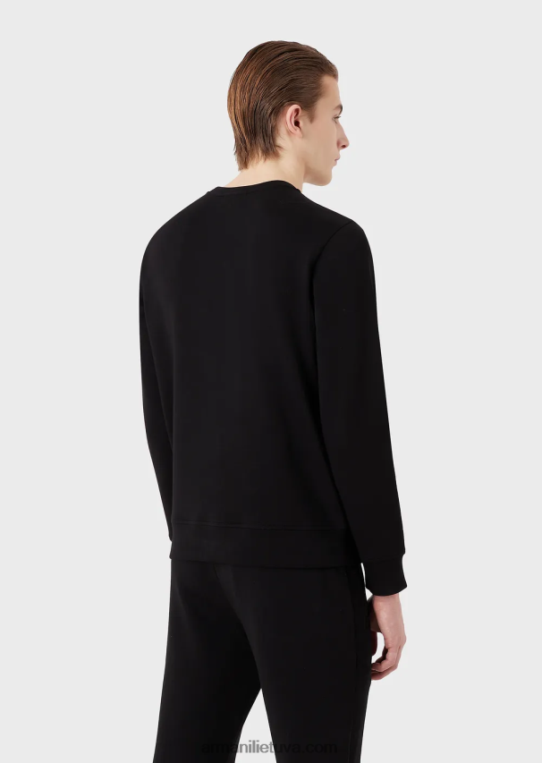 vyrų juodas Armani dvigubo trikotažo megztinis su triušio siuvinėjimu 02482X1445