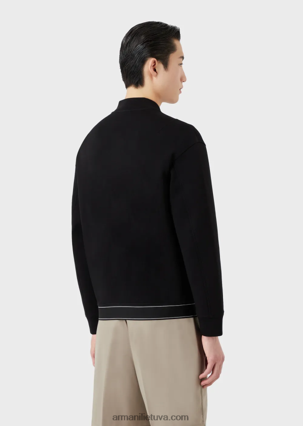 vyrų juodas Armani dvigubo trikotažo megztinis su užtrauktuku ir logotipu su elastine apvada 02482X1584