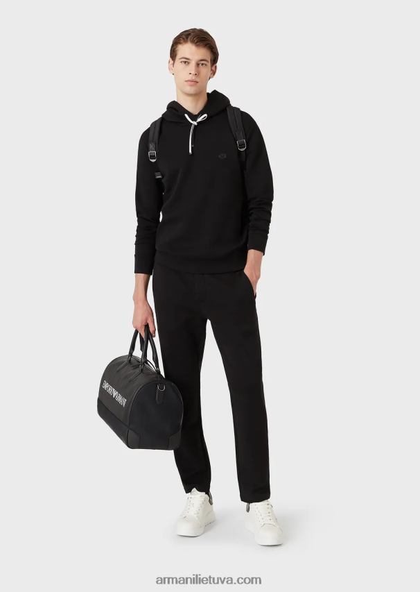 vyrų juodas Armani megztinis su gobtuvu su mikro logotipu 02482X1388