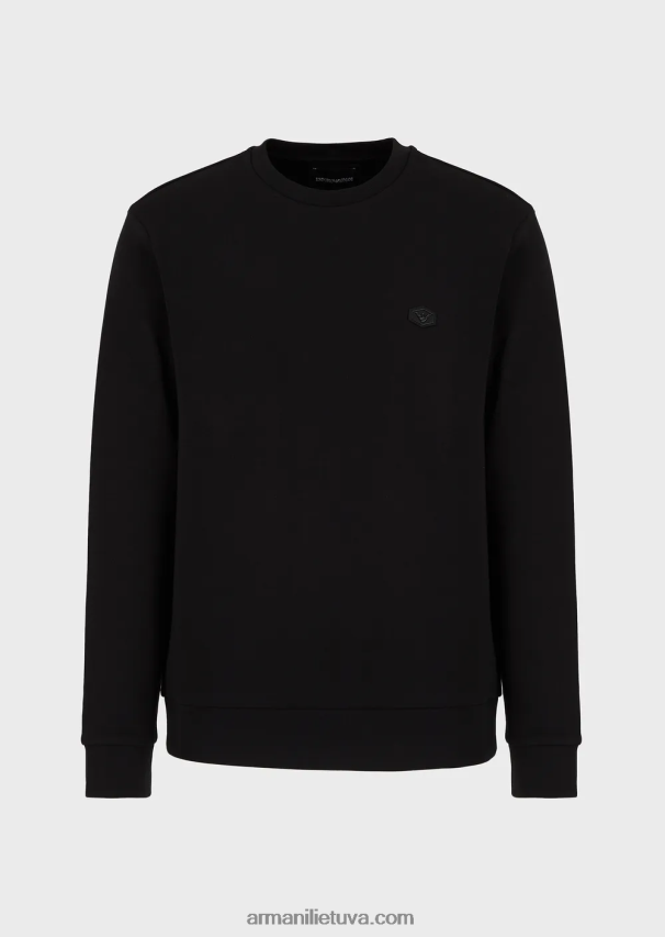 vyrų juodas Armani megztinis su įtemptu kaklu su mikro logotipu 02482X1431