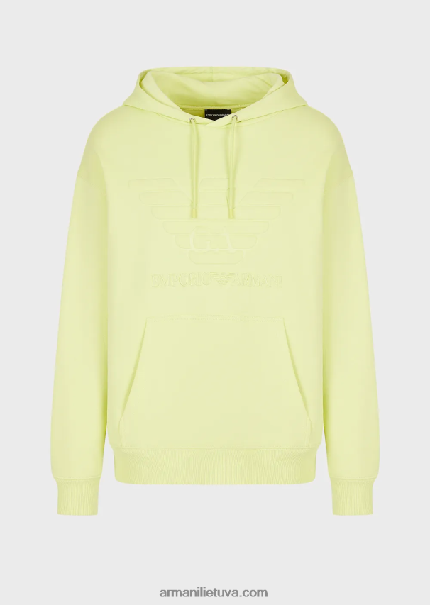 vyrų laimo žalia Armani megztinis su gobtuvu su reljefiniu oversize ereliu 02482X1576