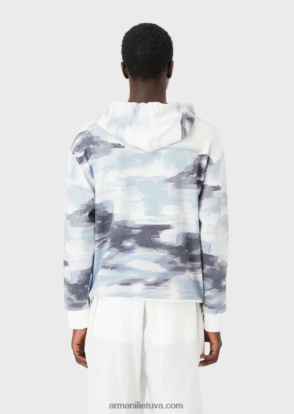 vyrų modelis Armani megztinis su gobtuvu su akvarele ir mermano siuvinėjimu 02482X1592