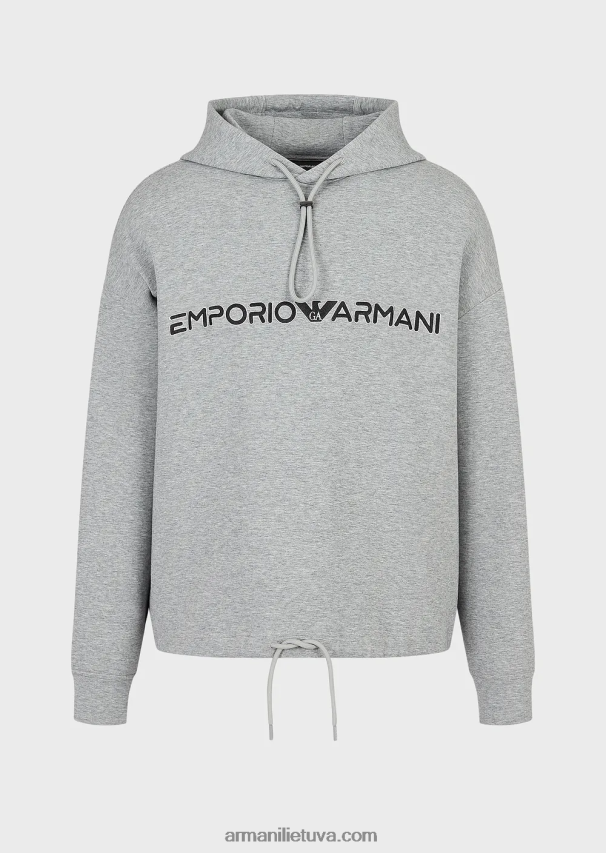 vyrų pilka Armani dvigubas megztinis su gobtuvu su išsiuvinėtu logotipu 02482X1587