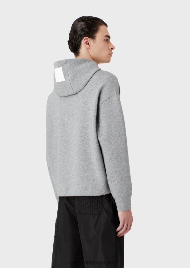 vyrų pilka Armani dvigubas megztinis su gobtuvu su išsiuvinėtu logotipu 02482X1587