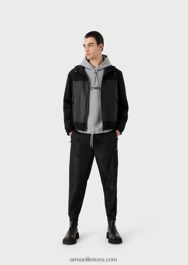 vyrų pilka Armani dvigubas megztinis su gobtuvu su išsiuvinėtu logotipu 02482X1587