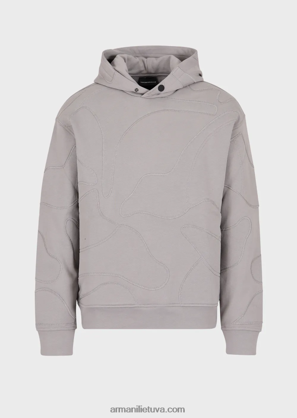 vyrų pilka Armani megztinis su gobtuvu su negabaritinių spalvų kamufliažiniais siuvinėjimais 02482X1594