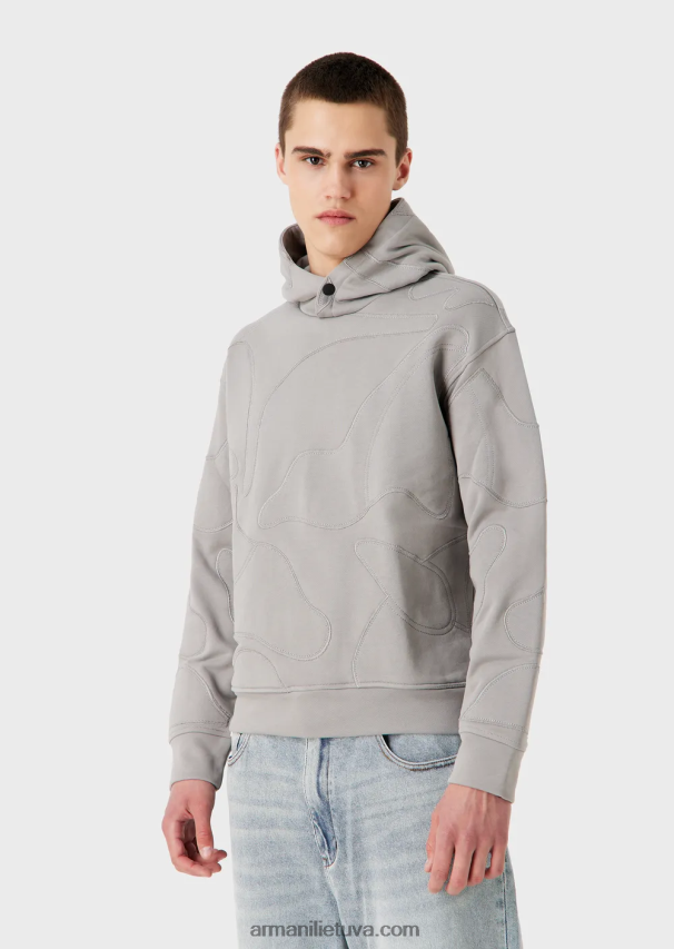 vyrų pilka Armani megztinis su gobtuvu su negabaritinių spalvų kamufliažiniais siuvinėjimais 02482X1594