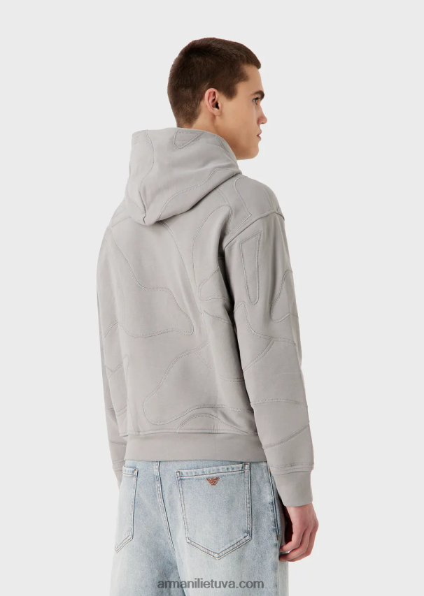 vyrų pilka Armani megztinis su gobtuvu su negabaritinių spalvų kamufliažiniais siuvinėjimais 02482X1594