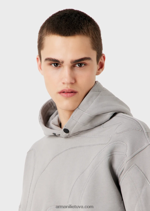 vyrų pilka Armani megztinis su gobtuvu su negabaritinių spalvų kamufliažiniais siuvinėjimais 02482X1594