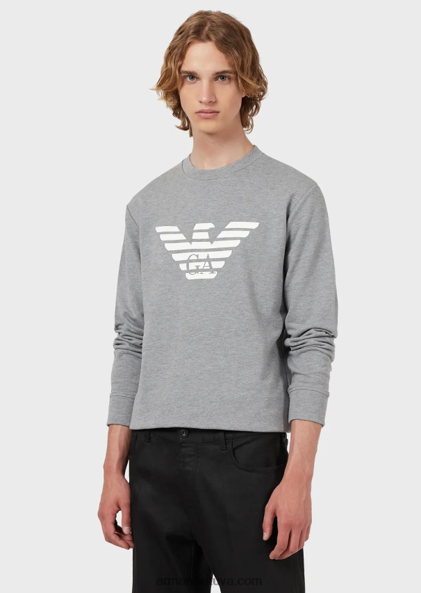 vyrų pilkas logotipas Armani modal-blend megztinis su logotipu 02482X1600