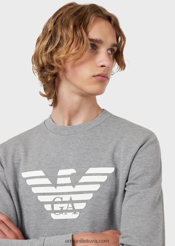 vyrų pilkas logotipas Armani modal-blend megztinis su logotipu 02482X1600