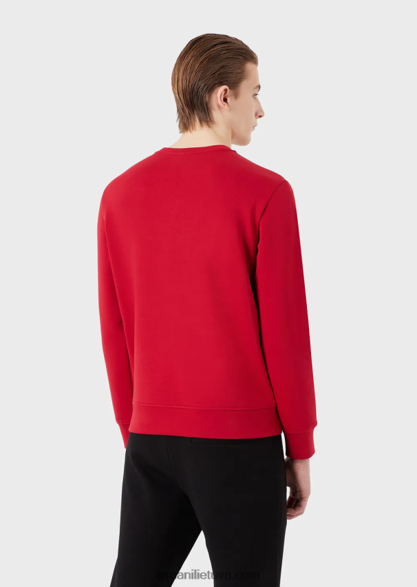 vyrų raudona Armani dvigubo trikotažo megztinis su triušio siuvinėjimu 02482X1446