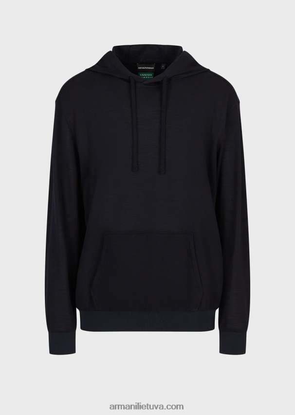 vyrų tamsiai mėlyna Armani džemperis su gobtuvu iš eukalipto vilnos mišinio 02482X1589