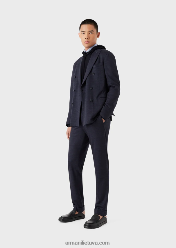 vyrų tamsiai mėlyna Armani džemperis su gobtuvu iš eukalipto vilnos mišinio 02482X1589