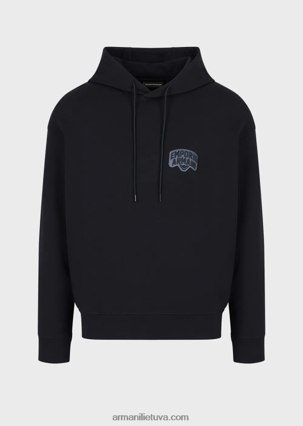 vyrų tamsiai mėlyna Armani dvigubas megztinis su gobtuvu su išsiuvinėtu logotipu 02482X1573