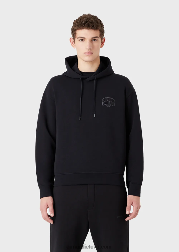 vyrų tamsiai mėlyna Armani dvigubas megztinis su gobtuvu su išsiuvinėtu logotipu 02482X1573