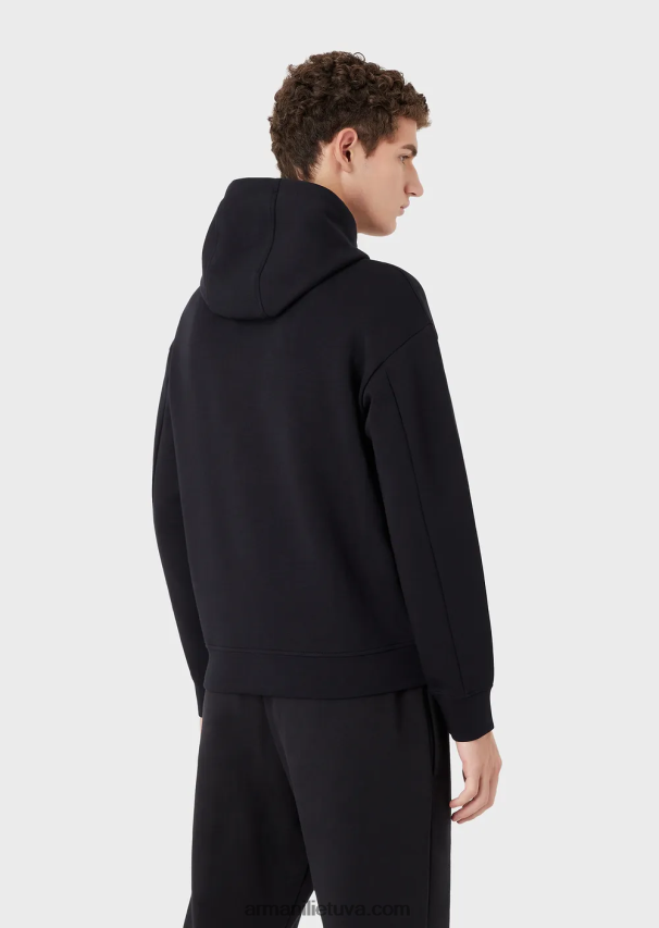 vyrų tamsiai mėlyna Armani dvigubas megztinis su gobtuvu su išsiuvinėtu logotipu 02482X1573