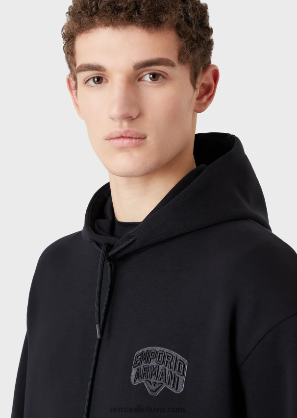 vyrų tamsiai mėlyna Armani dvigubas megztinis su gobtuvu su išsiuvinėtu logotipu 02482X1573