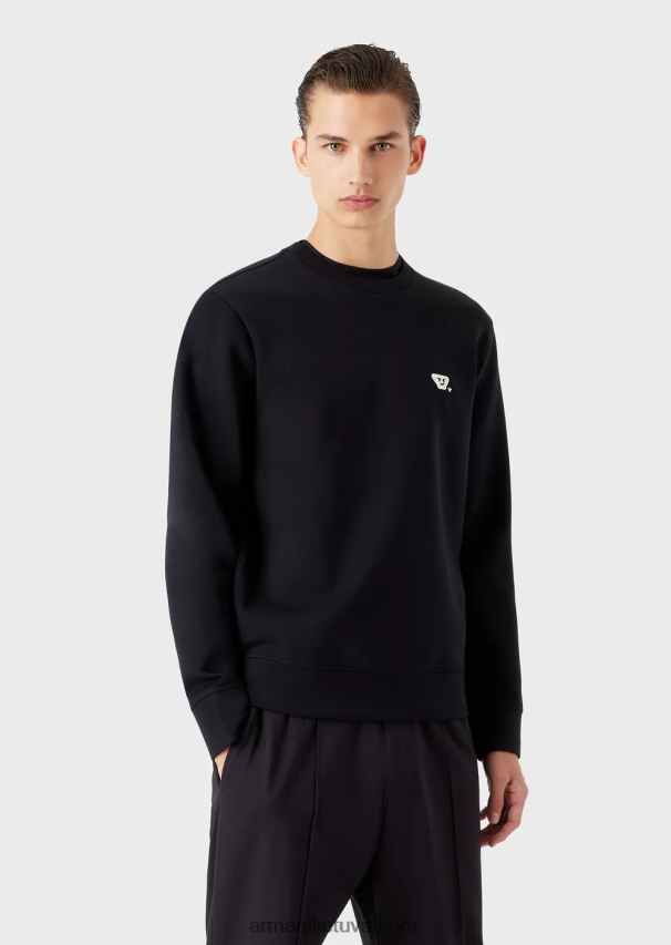 vyrų tamsiai mėlyna Armani dvigubo trikotažo megztinis su atitinkamu jaustukų pleistru 02482X1440