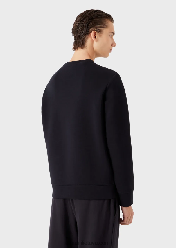 vyrų tamsiai mėlyna Armani dvigubo trikotažo megztinis su atitinkamu jaustukų pleistru 02482X1440