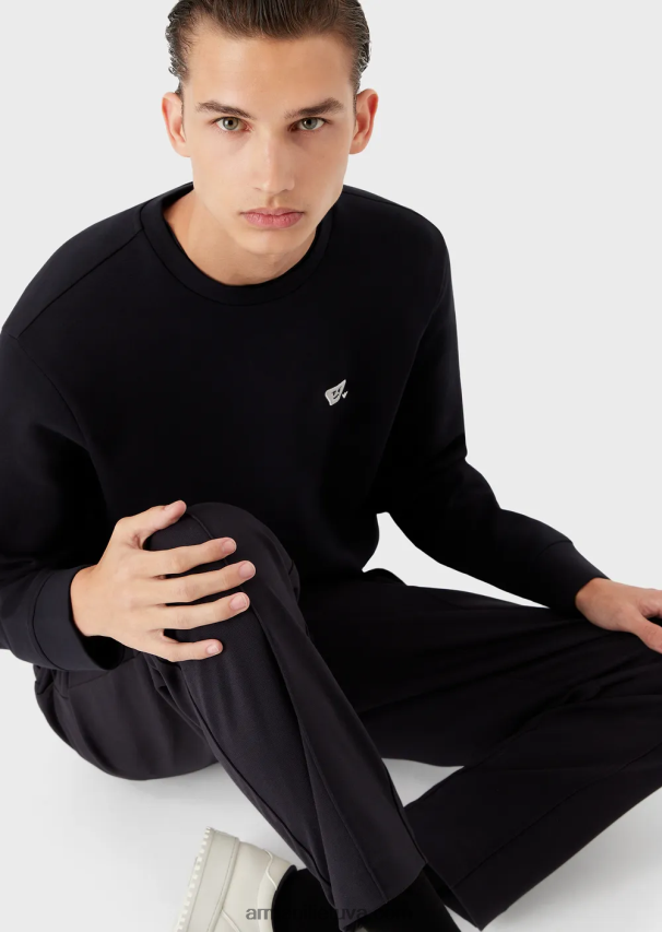 vyrų tamsiai mėlyna Armani dvigubo trikotažo megztinis su atitinkamu jaustukų pleistru 02482X1440