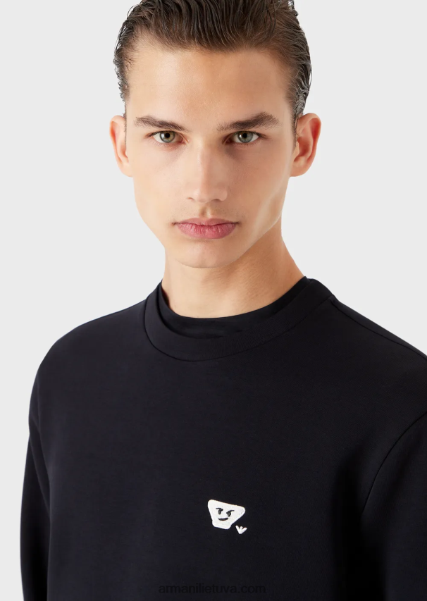 vyrų tamsiai mėlyna Armani dvigubo trikotažo megztinis su atitinkamu jaustukų pleistru 02482X1440