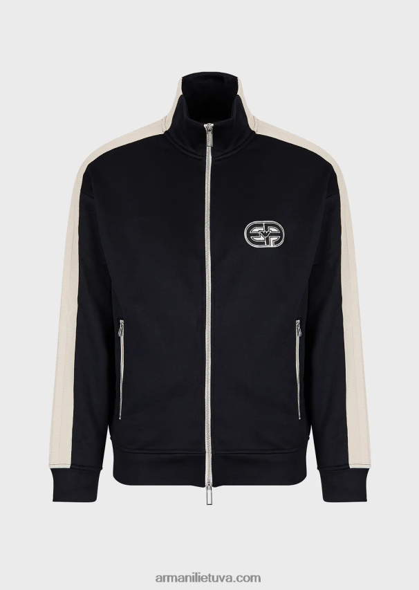 vyrų tamsiai mėlyna Armani megztinis megztinis su pilnu užtrauktuku su juostelėmis ir užtrauktuku 02482X1376